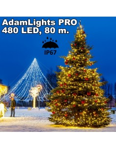 Profesionali AdamLights smulkių lempučių lauko girlianda | IP67, 480 LED, 80 m.
